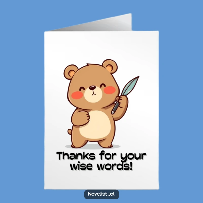 Free Printable Thank You Card: Quill Bear - Funny Downloadable Gift for Appreciation