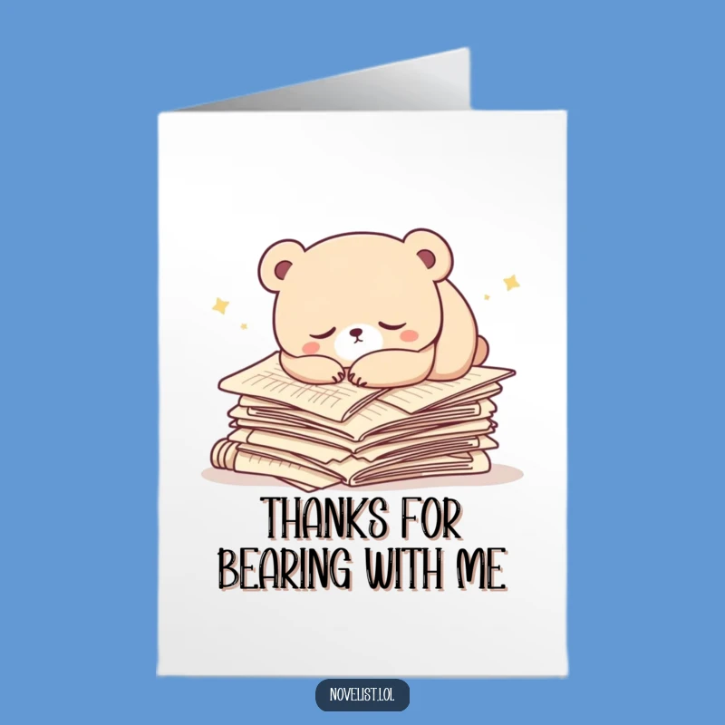 Free Printable Thank You Card: Sleepy Bear Manuscript Nap - Cozy Downloadable Gift