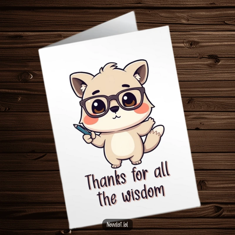 Funny Free Printable Thank You Card of a cute animal with glasses, using a pen to dramatically gesture and make an important point.