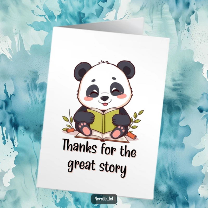 Funny Free Printable thank you card: A happy panda smiles while writing, offering heartfelt gratitude.