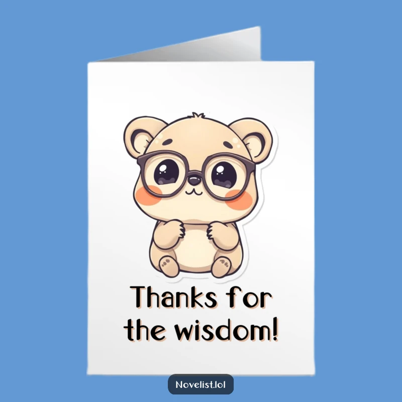 Free Printable Thank You Card: Wise Animal, Spectacles, Word Contemplation, Downloadable