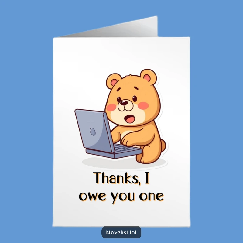 Free Printable Thank You Card: Bear Typing Thanks Greeting Download