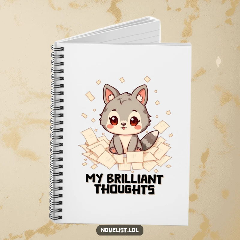 Funny Notebook: Blank pages ready for inspiration, featuring an animal character looking inspired amidst a delightful scattering of papers.