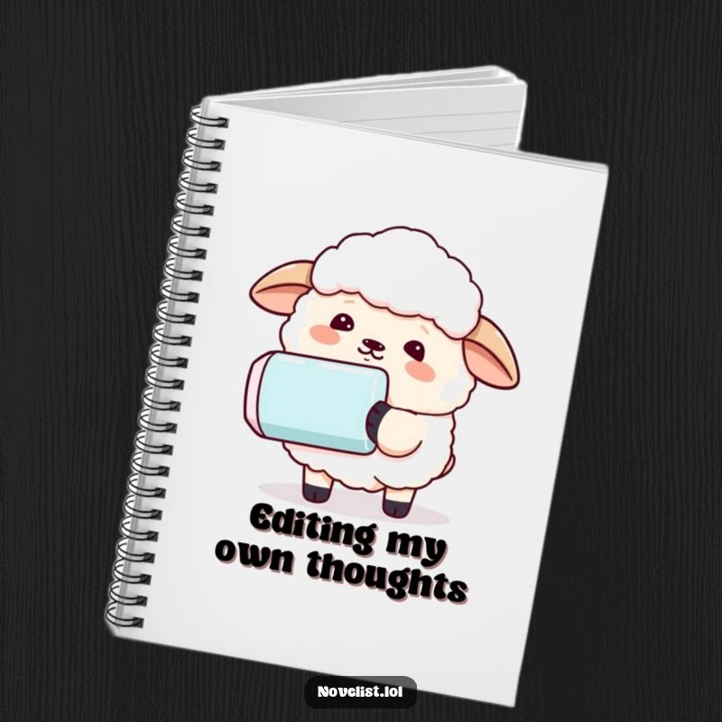 Funny notebook with a sheep using a comically large eraser, perfect for jotting down notes and embracing life's funny mistakes.