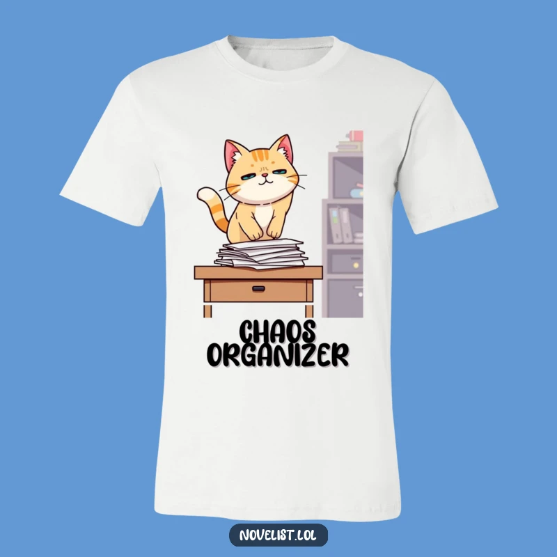 Funny Feline Focus Tee: Determined Cat's Desk Domination Humor
