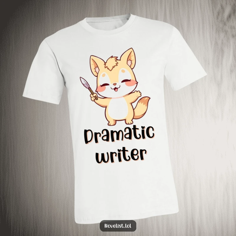 Funny T-Shirt: Sweet animal character dramatically gesturing with a quill pen, showcasing literary passion.