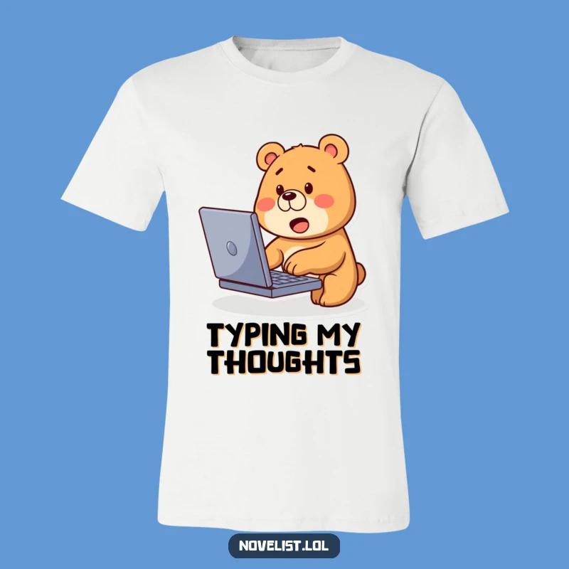 Funny Bear Typing T-Shirt: Cute Character at Work, Hilarious Gift for Coders