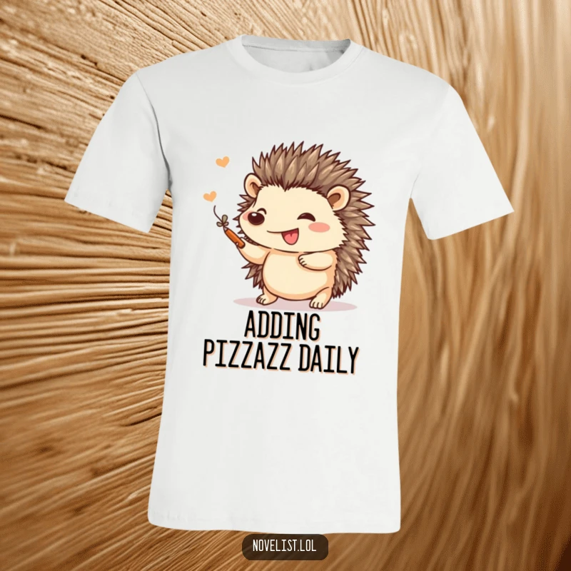 Funny t-shirt showing a small hedgehog joyfully adding a flourish to a drawing, perfect for art lovers.
