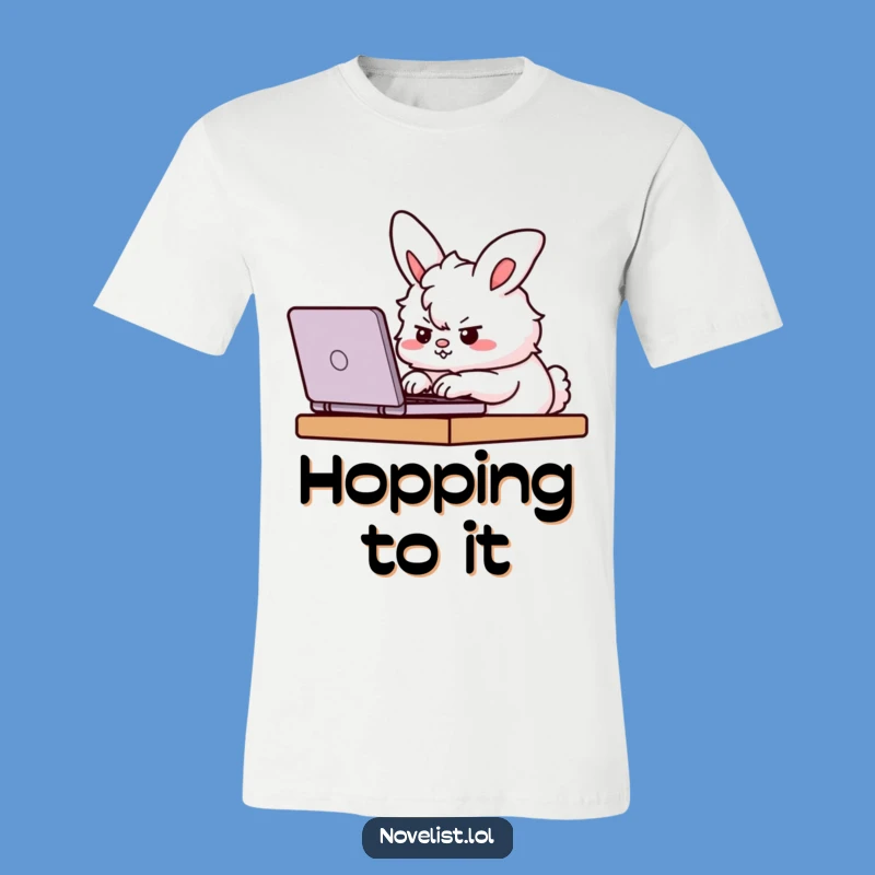 Funny Furious Bunny T-Shirt - Determined Typing Action, Comfy Funny Gift