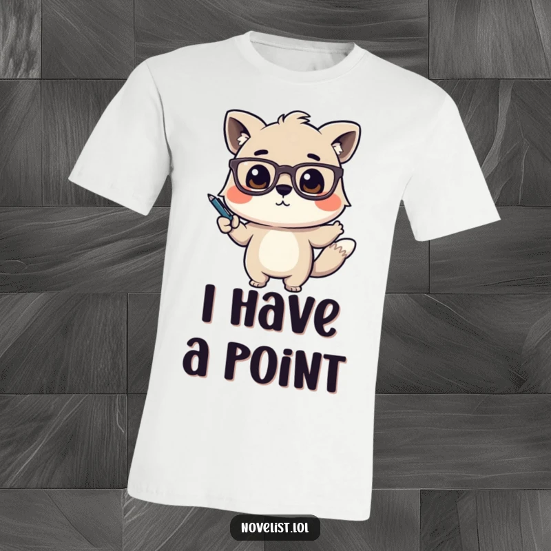 Funny T-Shirt showing a cute animal character with glasses, dramatically gesturing with a pen, highlighting passionate speech.