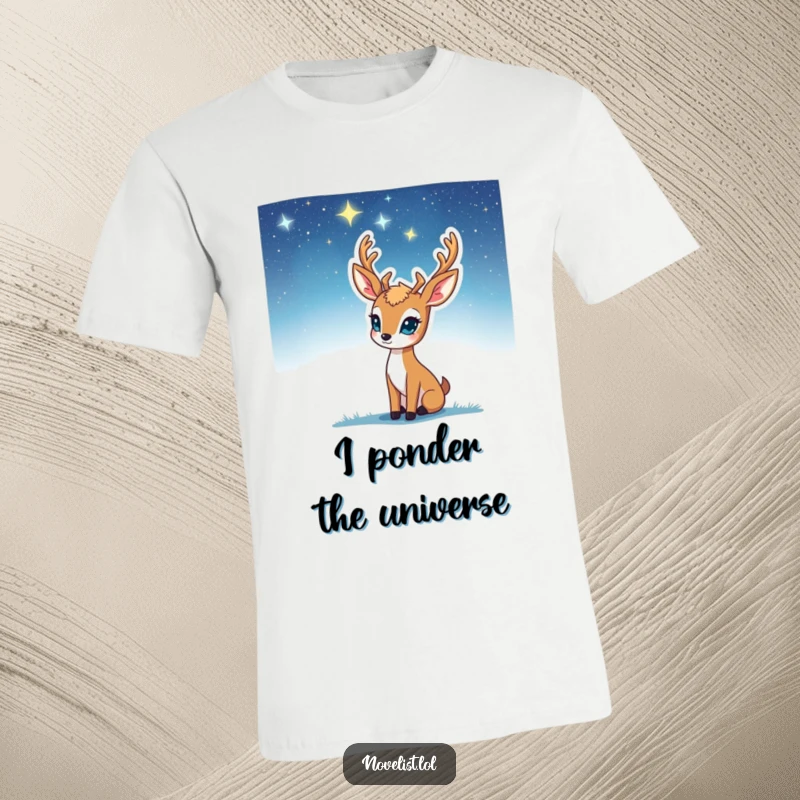 Funny T-Shirt: Thoughtful deer looking at stars, struck by inspiration, embodying wonder and creativity, a great funny gift.