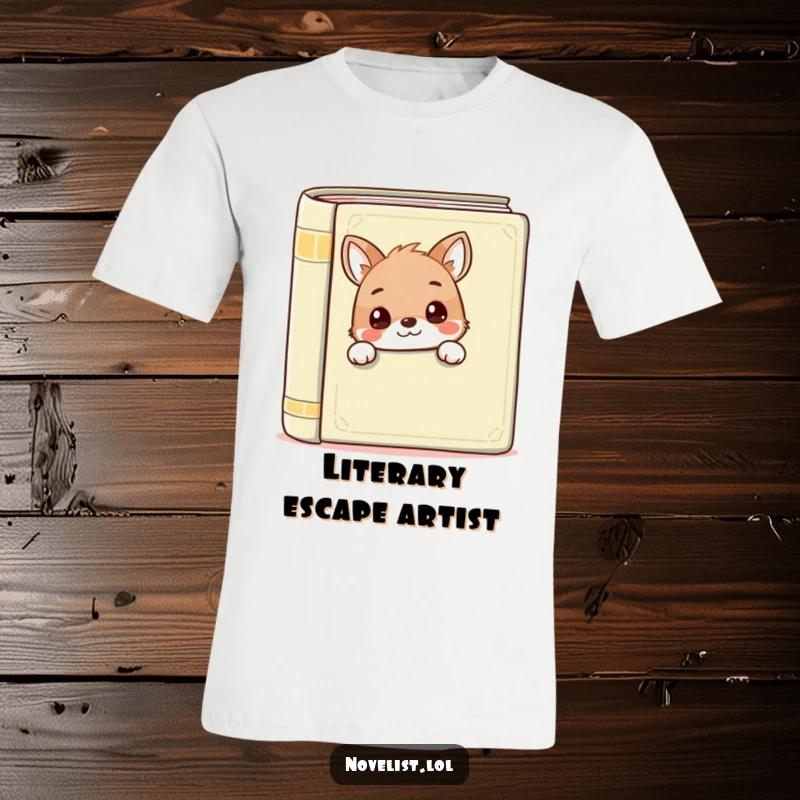 Funny t-shirt featuring a curious animal peeking from behind a book, perfect for bookworms and a great funny gift.