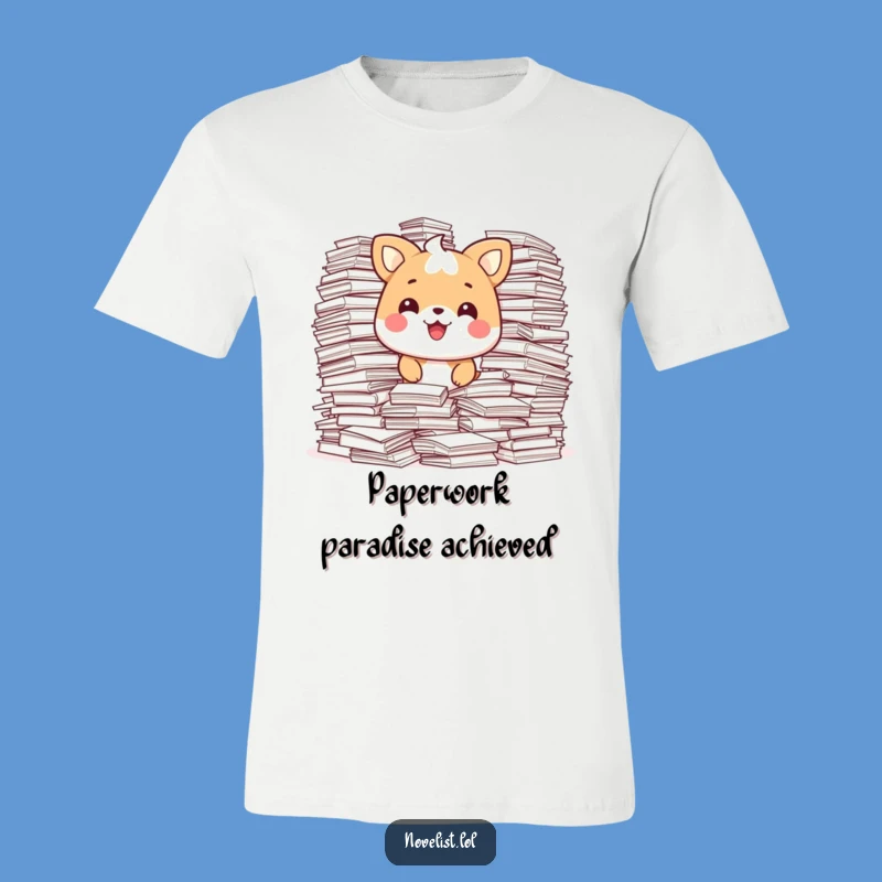 Funny Workaholic T-Shirt: Animal Happy with Paper Piles, Hilarious Funny Gift