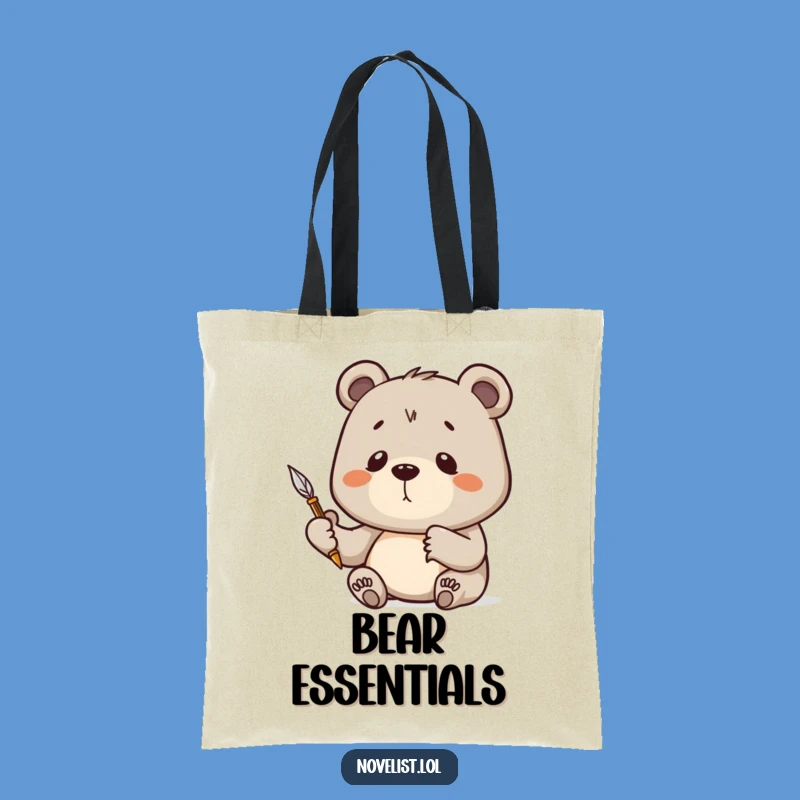 Funny Determined Bear Quill Tote Bag: Carry Your Ideas in Style
