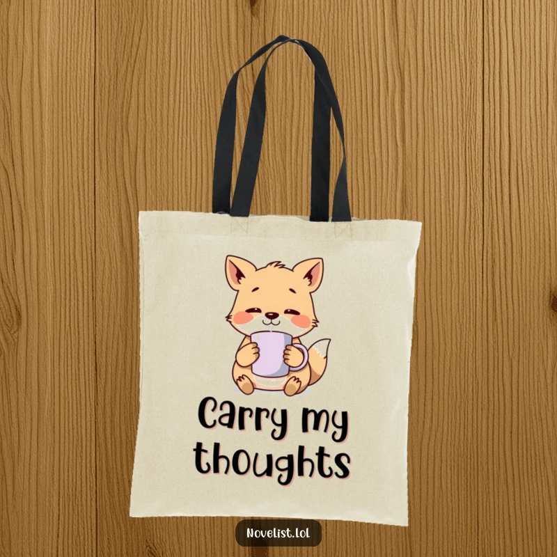 Funny Tote Bag: Durable bag featuring an animal character lost in thought with a steaming mug, perfect for carrying daily items with personality.