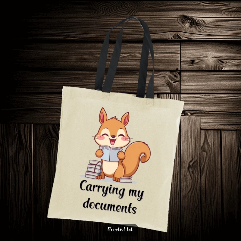 Funny Tote Bag: Diligent squirrel organizing papers, perfect for carrying essentials in style, a great funny gift for organizers.