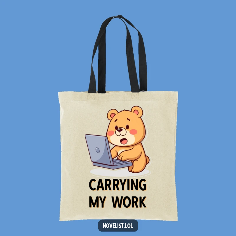 Funny Bear Typing Tote Bag: Cute Laptop Companion, Hilarious Gift