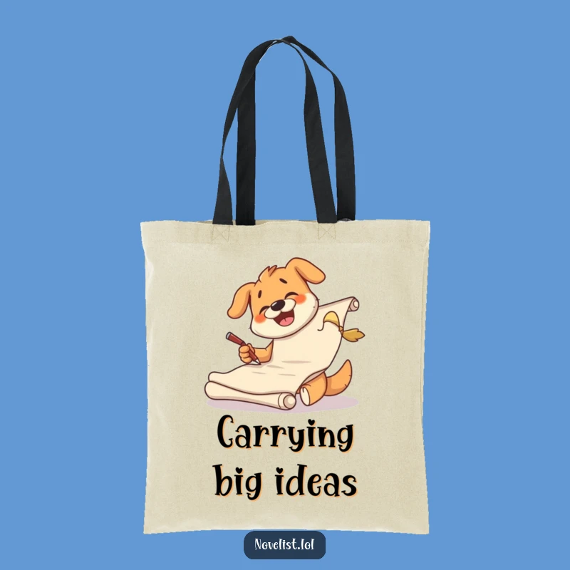 Funny Dog Scribe Tote Bag - Giggling Pup's Art Scroll Carry-All