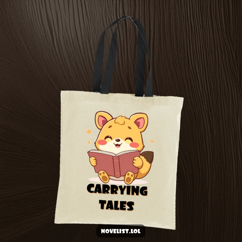 Funny tote bag featuring an expressive animal reading a book aloud, perfect for carrying literary treasures, a great funny gift.
