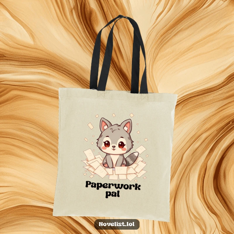 Funny Tote Bag: Sturdy bag with an inspired animal character amidst scattered papers, perfect for carrying creative tools and daily necessities.